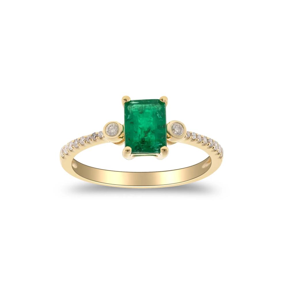 Emerald &amp; Diamond Ring in 10K Yellow Gold (1/8 ct. tw.) – Image 2 of 3
