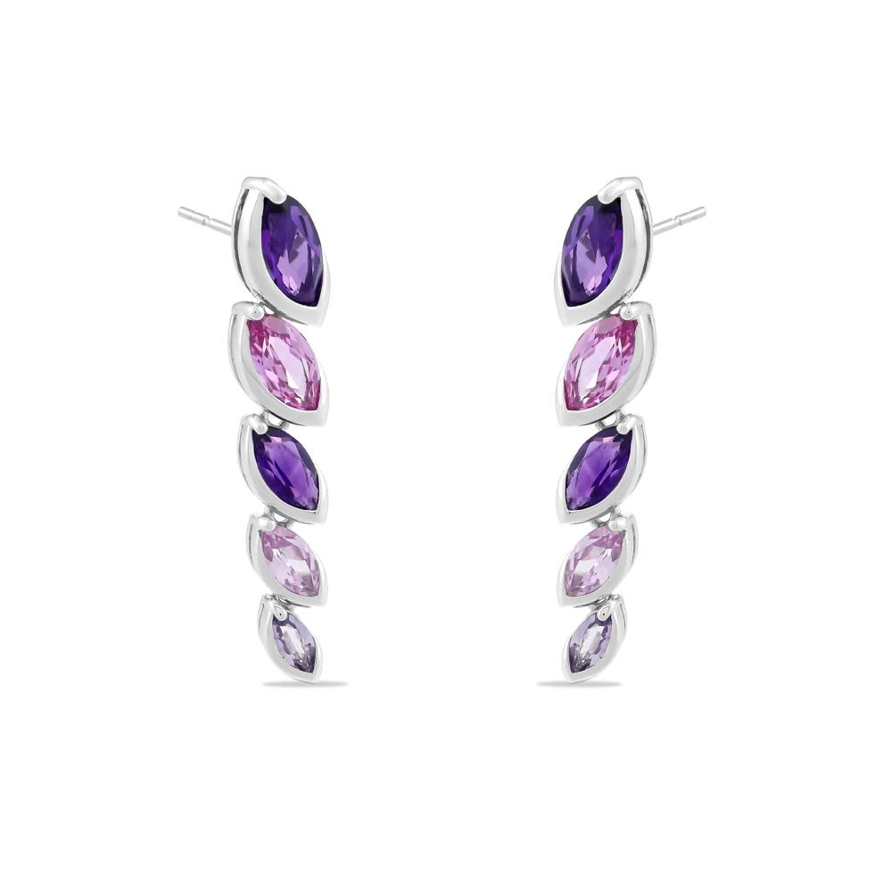 Amethyst &amp; Lab-Created Pink Sapphire Drop Earrings in Sterling Silver – Image 1 of 2