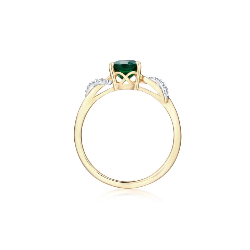 Lab-Created Emerald and Diamond Accent Ring in 10K Yellow Gold – Image 2 of 3