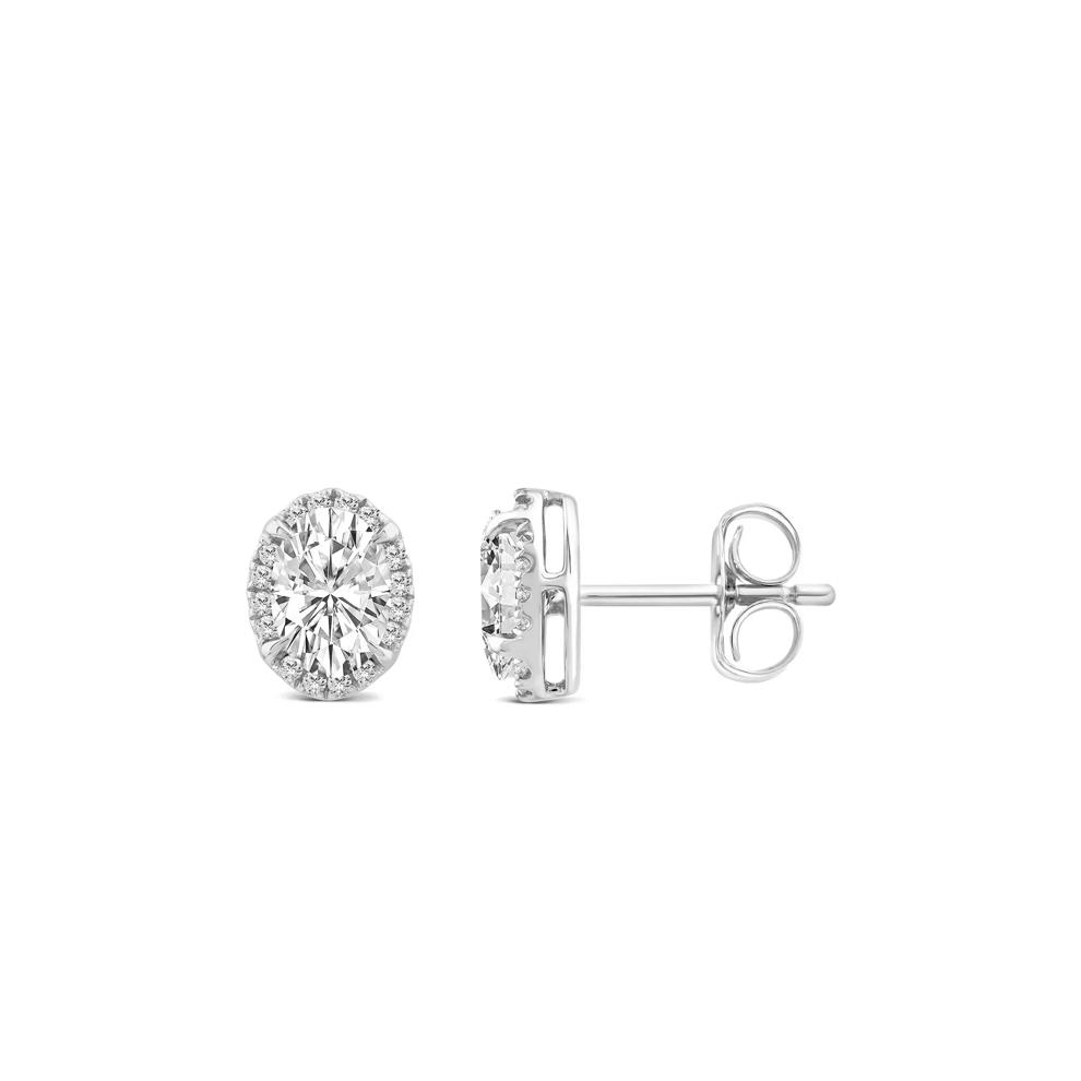 Lab Grown Diamond Oval Halo Earrings in 10K White Gold (1 1/2 ct. tw.) – Image 2 of 3
