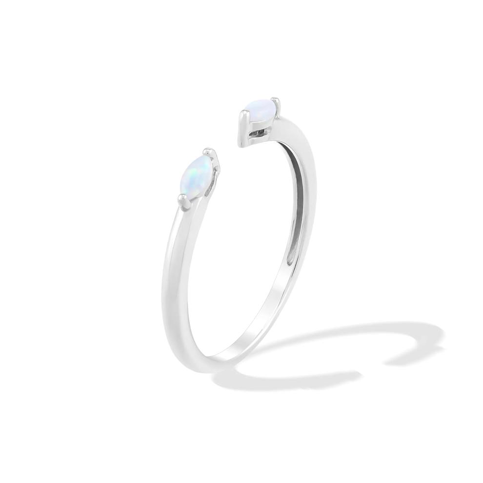 Lab-Created Opal &amp; Lab-Created White Sapphire Three-Band Ring in Sterling Silver – Image 4 of 6