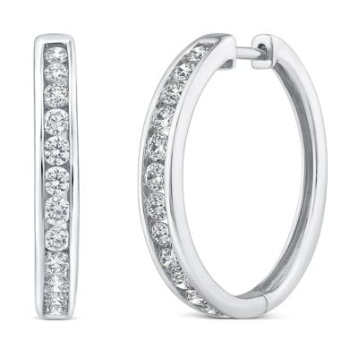 Diamond Channel-Set Hoop Earrings in 10K Gold