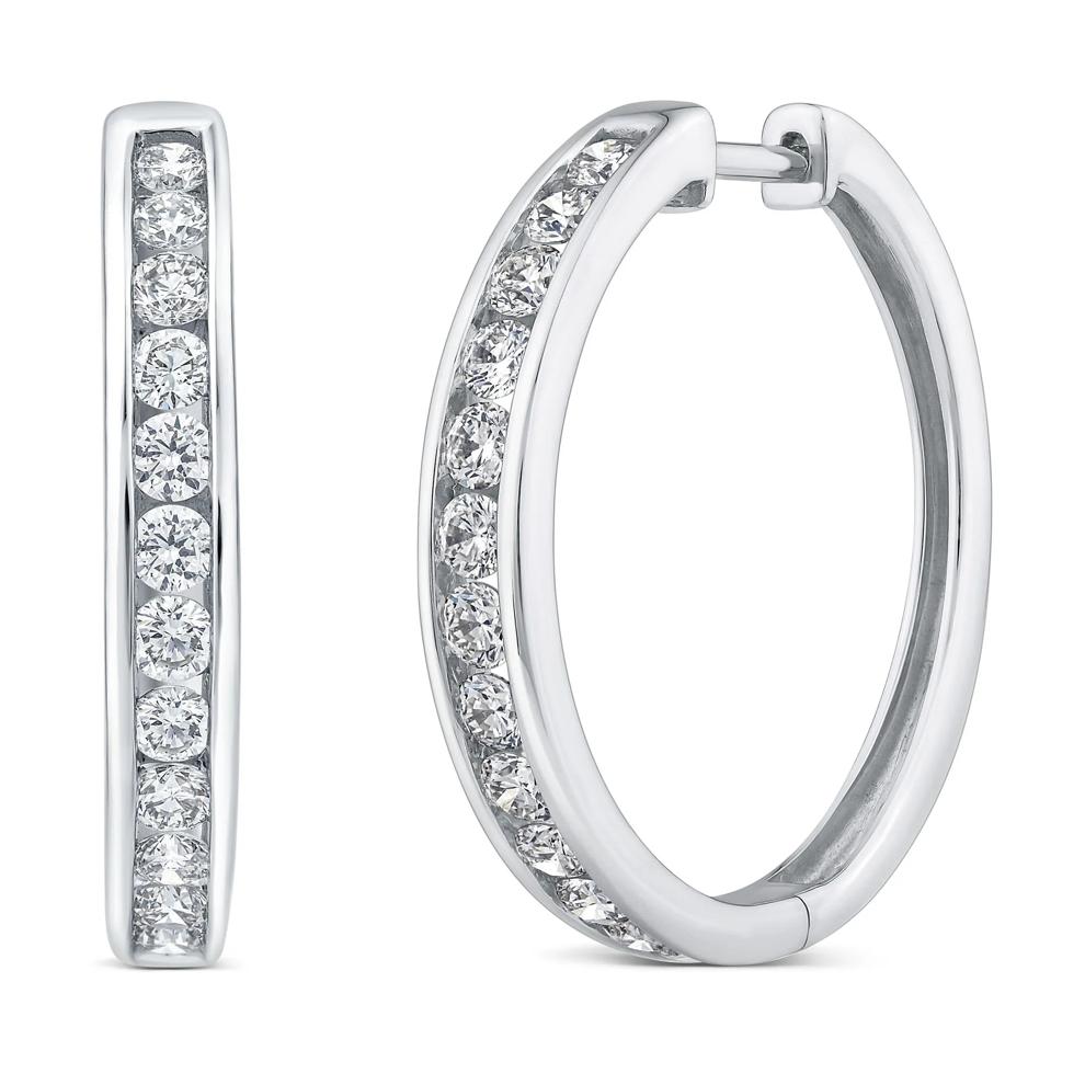 Diamond Channel-Set Hoop Earrings in 10K White Gold (1 ct. tw.) – Image 1 of 2