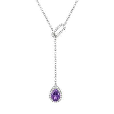 Lab-Created Amethyst & Lab-Created White Sapphire Lariat Necklace in Sterling Silver