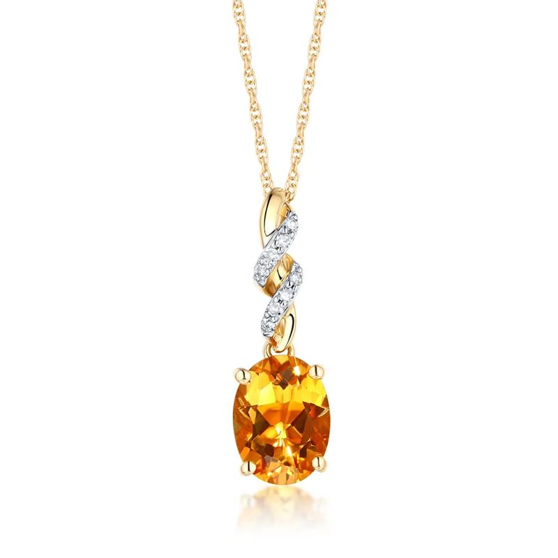 Citrine &amp; Diamond Pendant in 10K Yellow Gold – Image 1 of 3