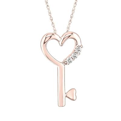 Diamond Heart Key Pendant in 10K Rose Gold