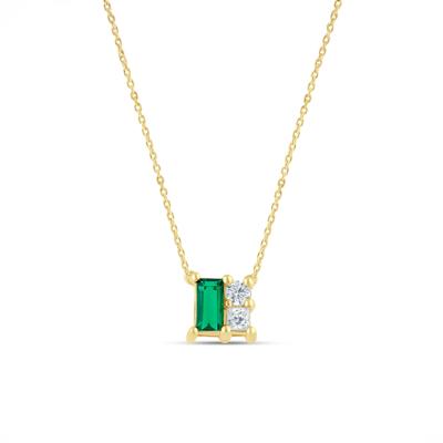 Lab-Created Emerald and Lab Grown Diamond Necklace in 10K Yellow Gold (1/3 ct. tw.)