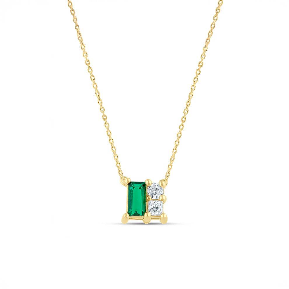 Lab-Created Emerald and Lab Grown Diamond Necklace in 10K Yellow Gold (1/3 ct. tw.) – Image 1 of 3