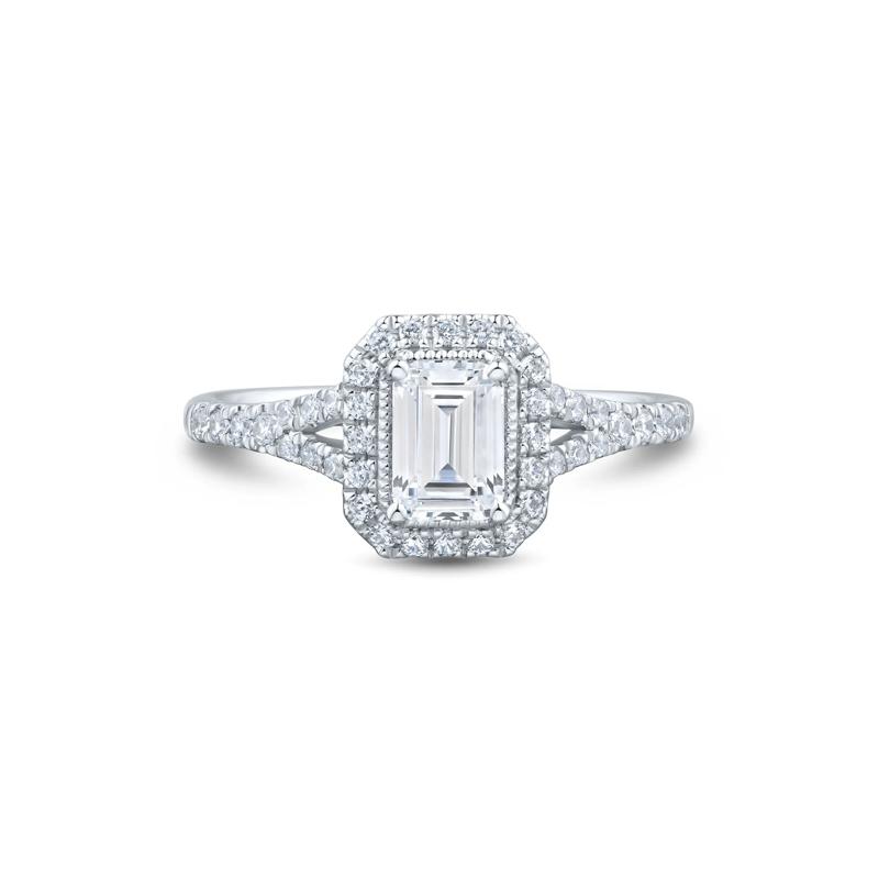 Diamond Emerald-Cut Halo Engagement Ring in 10K White Gold (1 ct. tw.)  – Image 1 of 3