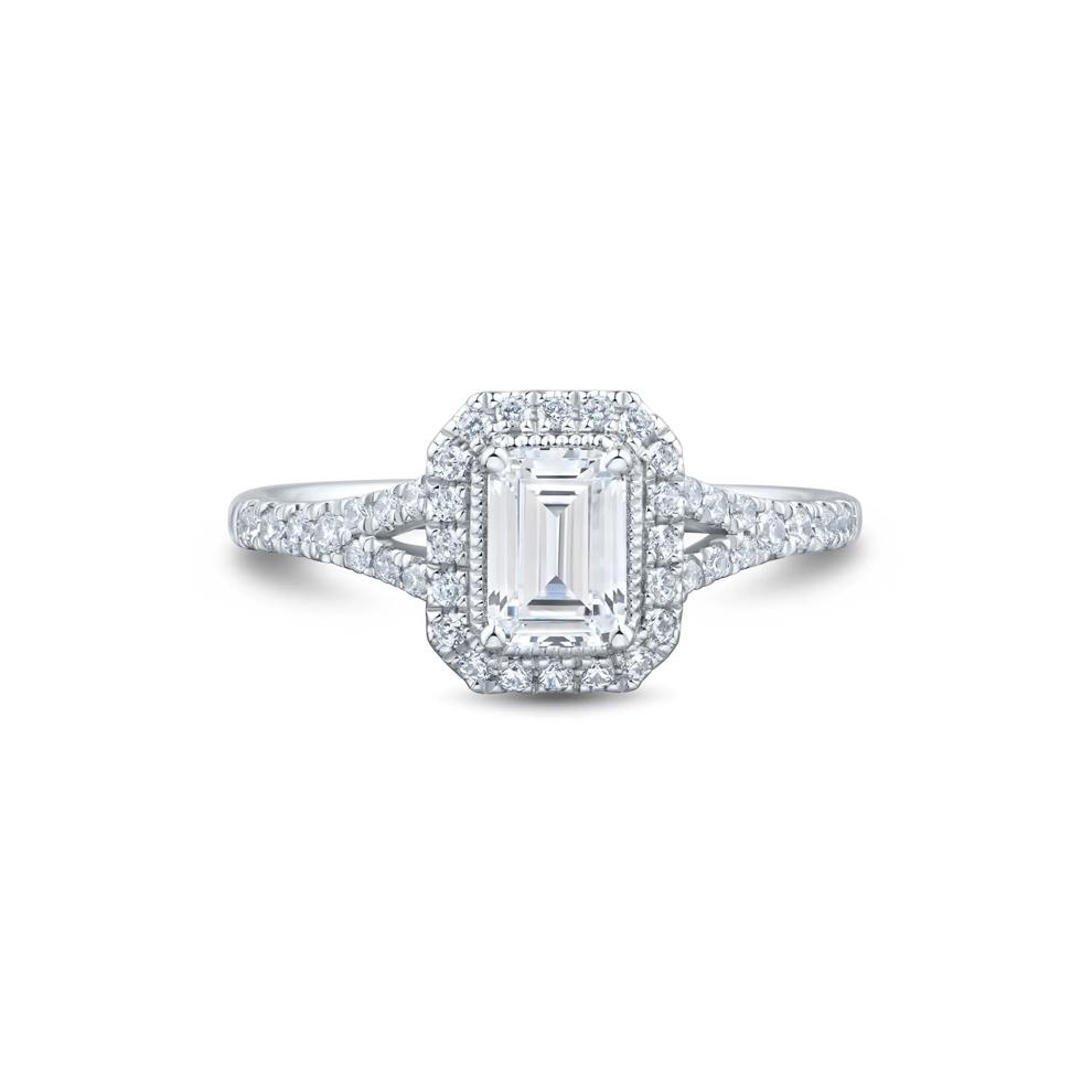Diamond Emerald-Cut Halo Engagement Ring in 10K White Gold (1 ct. tw.)  – Image 1 of 3
