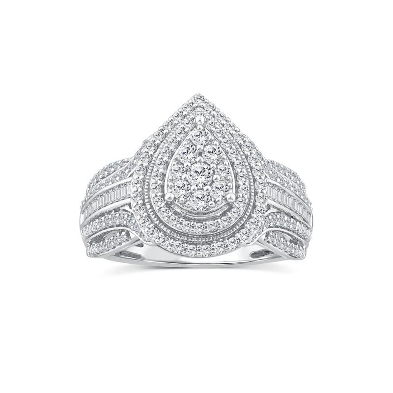 Diamond Pear-Shaped Composite Engagement Ring in 10K White Gold &#40;1 ct. tw.&#41; – Image 1 of 3