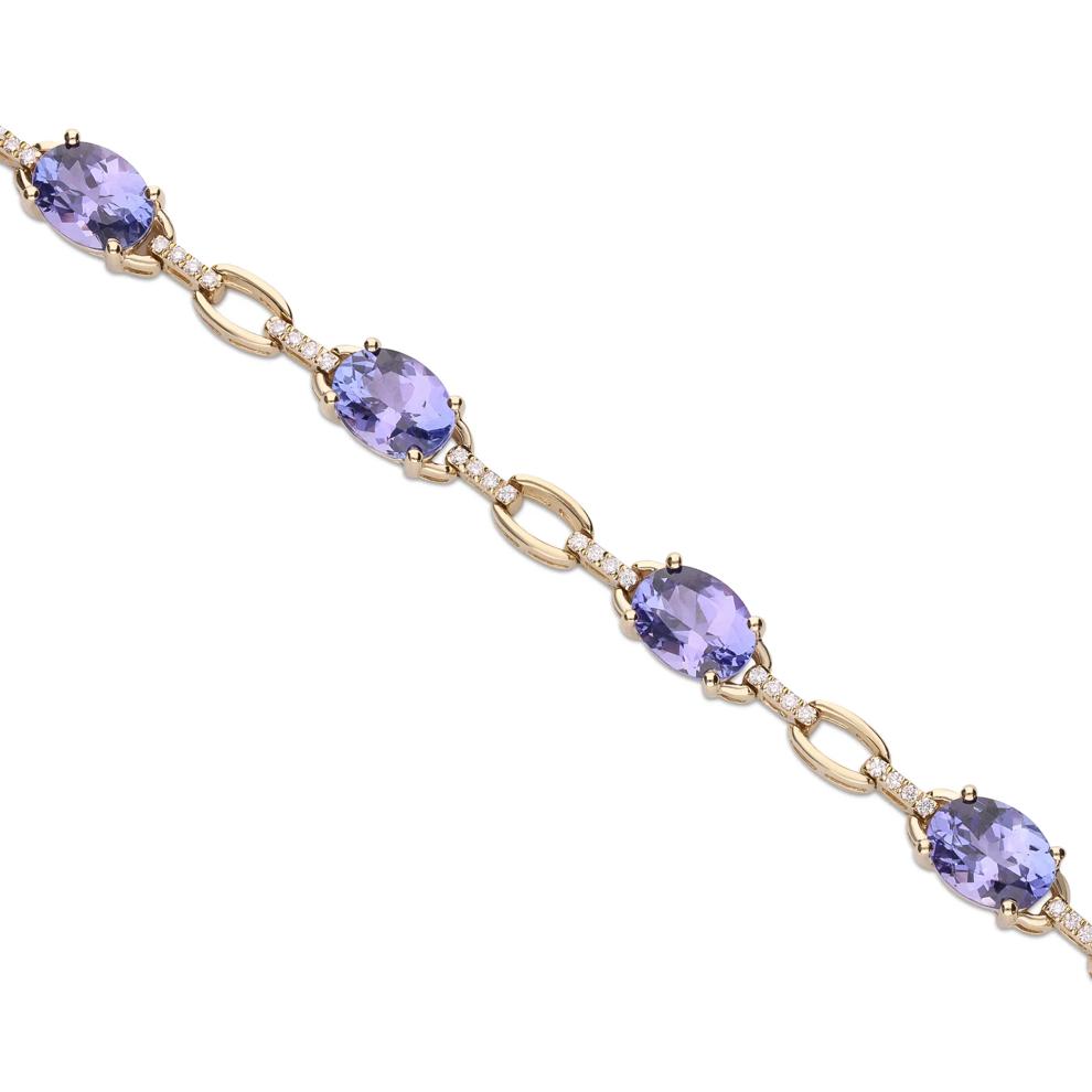 Oval Tanzanite &amp; Round Diamond Link Bracelet in 14K Yellow Gold, 7.25" (1/3 ct. tw.) – Image 3 of 4