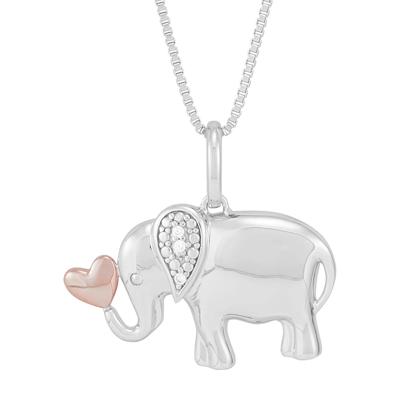 Diamond Accent Elephant Pendant in Sterling Silver and 14K Rose Gold