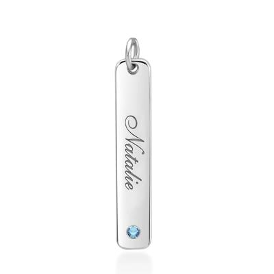 Engravable Bar Pendant with Scroll Font & Custom Gemstone