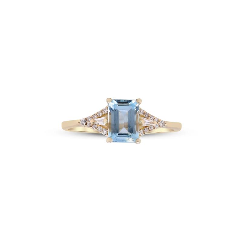 Aquamarine and Diamond Accent Ring in 10K Yellow Gold – Image 1 of 4