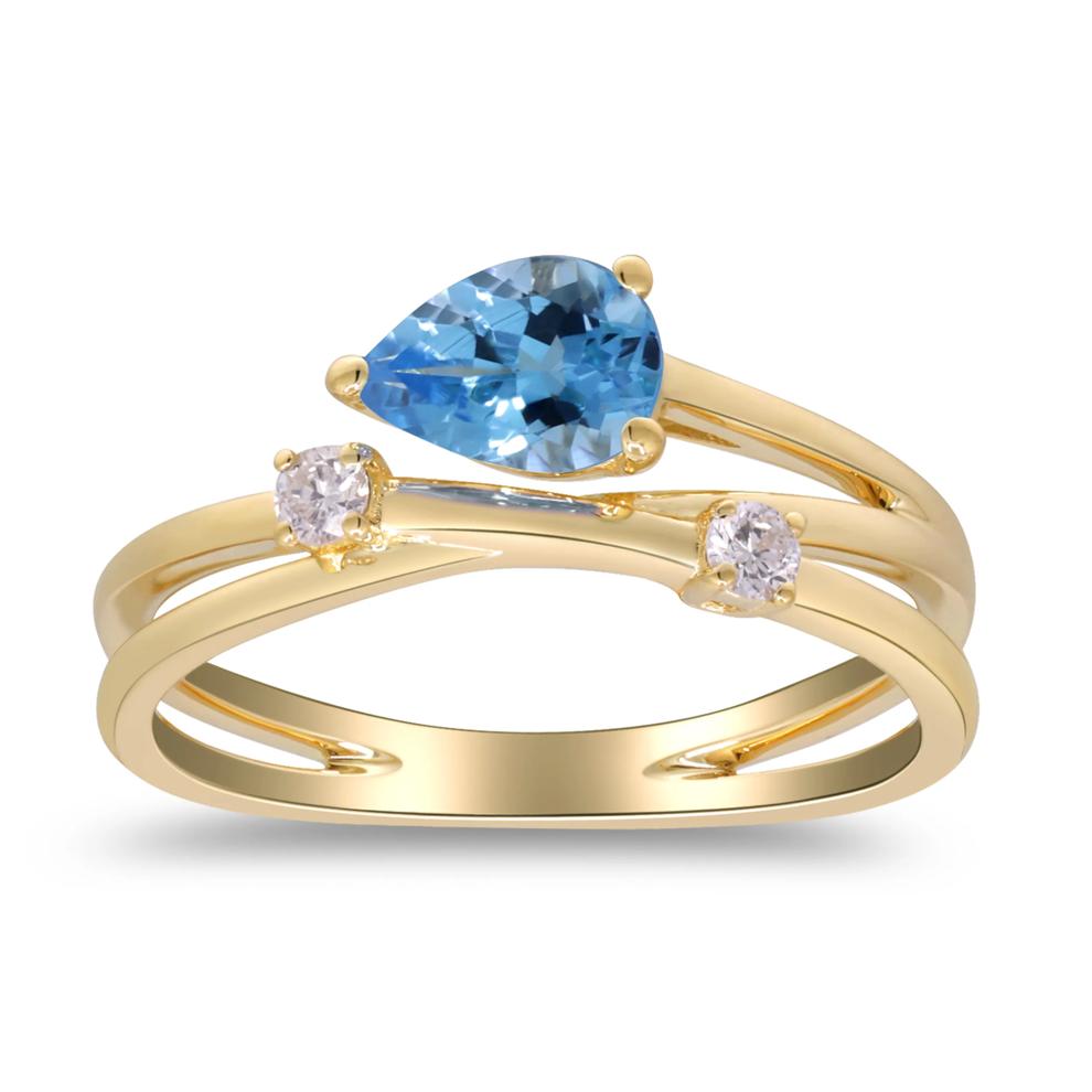 Blue Topaz &amp; Diamond Multi-Row Ring in 10K Yellow Gold (1/10 ct. tw.) – Image 1 of 5