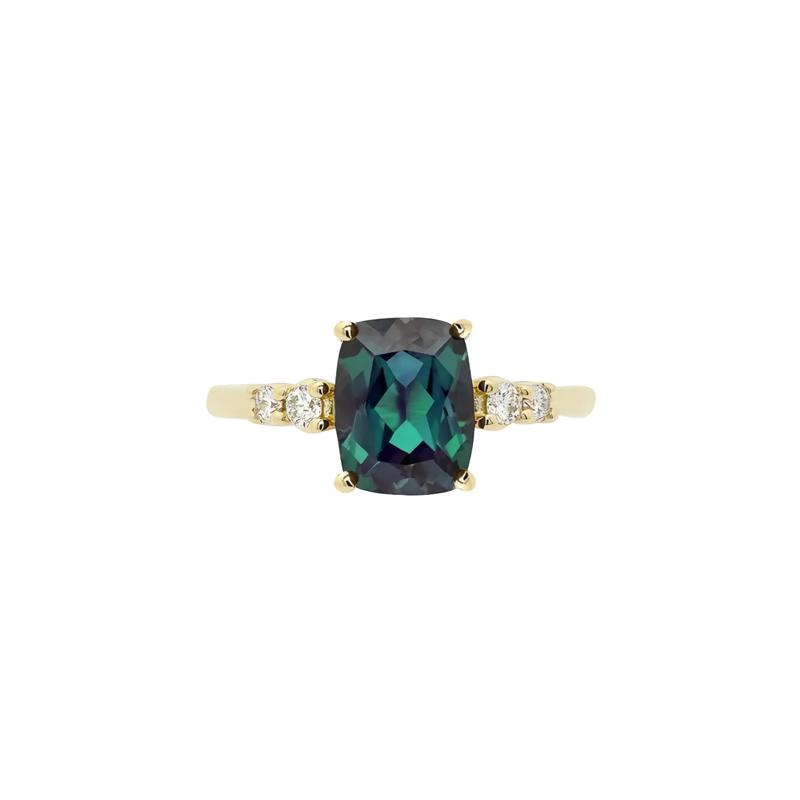 Lab-Created Alexandrite and Diamond Ring in 10K Yellow Gold &#40;1/7 ct. tw.&#41; – Image 1 of 3