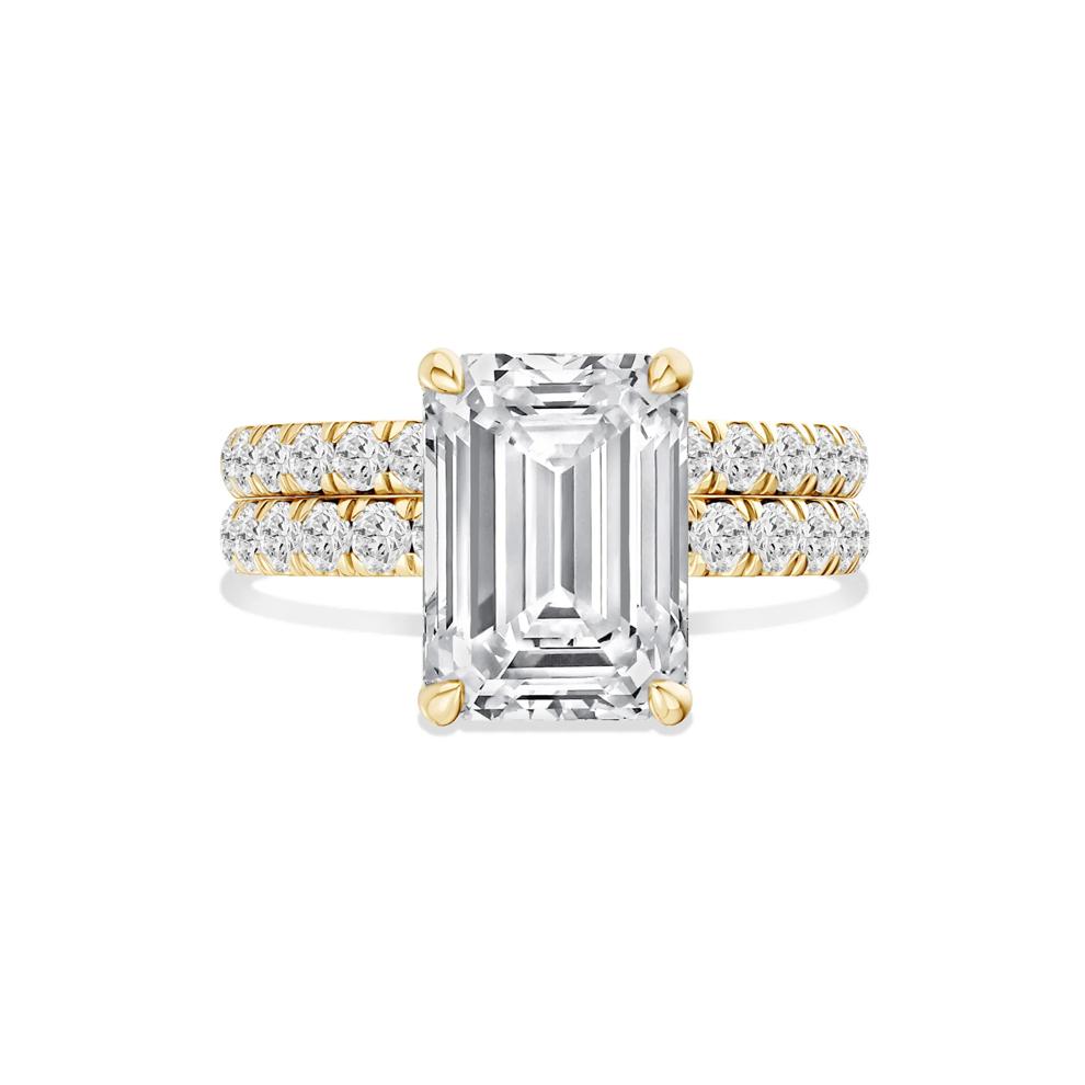 Lab Grown Diamond Emerald-Cut Bridal Set in 14K Yellow Gold (5 ct. tw.) – Image 1 of 6