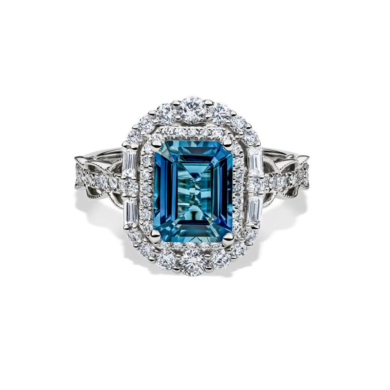 Olivia London Blue Topaz &amp; Diamond Engagement Ring in 14K white gold &#40;7/8 ct. tw.&#41;  – Image 1 of 4