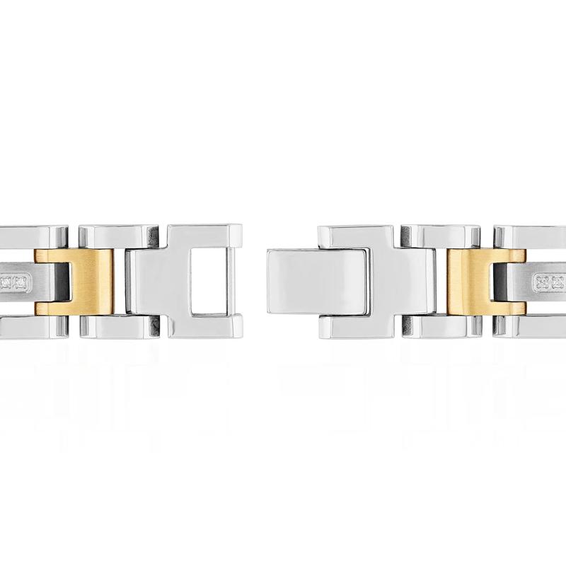 Diamond Link Bracelet in White &amp; Yellow Gold-Tone Stainless Steel &#40;1/7 ct. tw.&#41; – Image 3 of 3