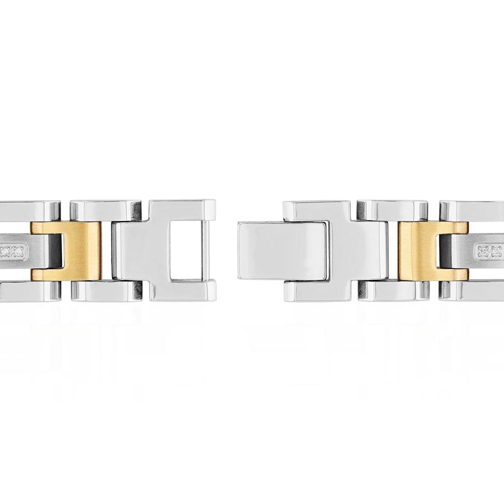 Diamond Link Bracelet in White &amp; Yellow Gold-Tone Stainless Steel (1/7 ct. tw.) – Image 3 of 3