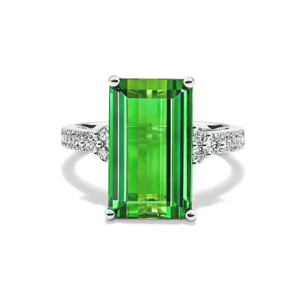 Green Tourmaline &amp; Diamond Ring in 14K White Gold (1/5 ct. tw.) – Image 1 of 4