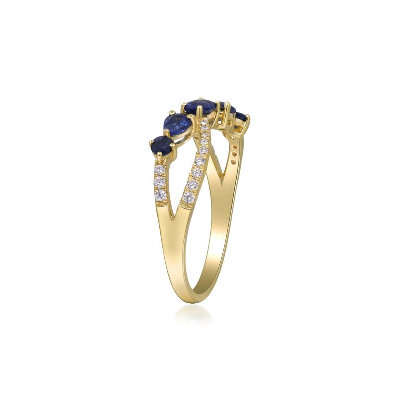 Blue Sapphire and Diamond Crossover Band in 10K Yellow Gold &#40;1/7 ct. tw.&#41; – Image 3 of 5