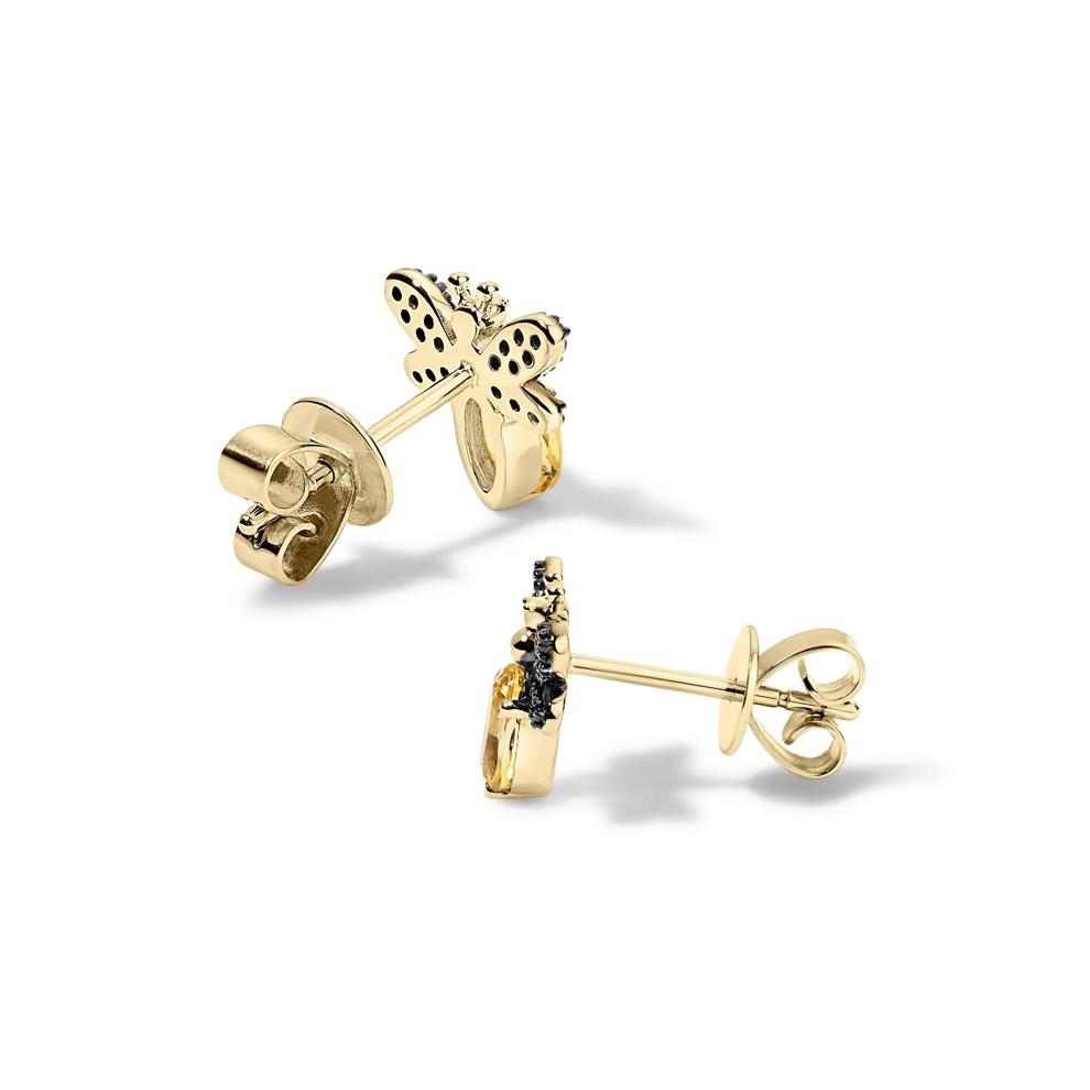 Citrine &amp; Black Diamond Bumblebee Stud Earrings in 10K Yellow Gold (1/8 ct. tw.) – Image 2 of 2