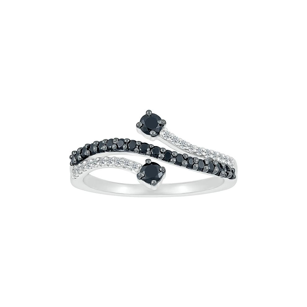 Black &amp; White Promise Ring with Diamond Bypass Band in Sterling Silver (1/3 ct. tw.) – Image 4 of 5