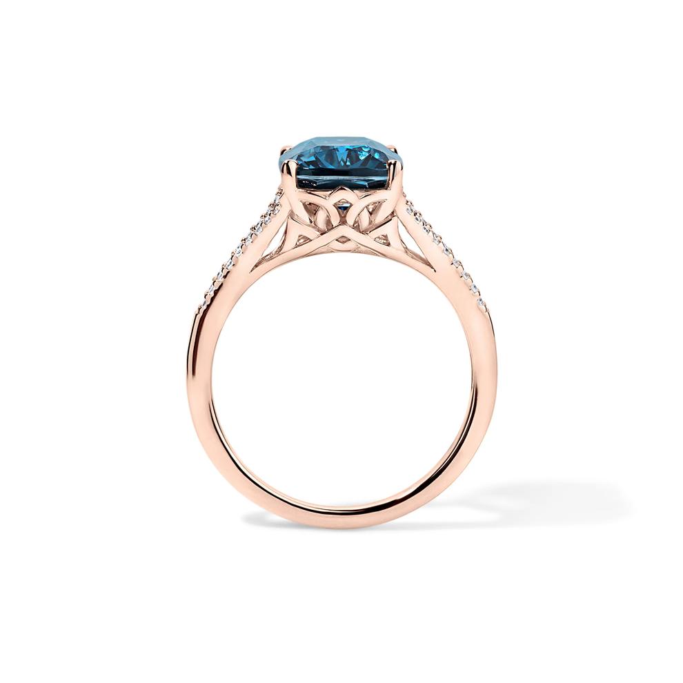 London Blue Topaz &amp; Diamond Ring in 10K Rose Gold (1/8 ct. tw.) – Image 2 of 4