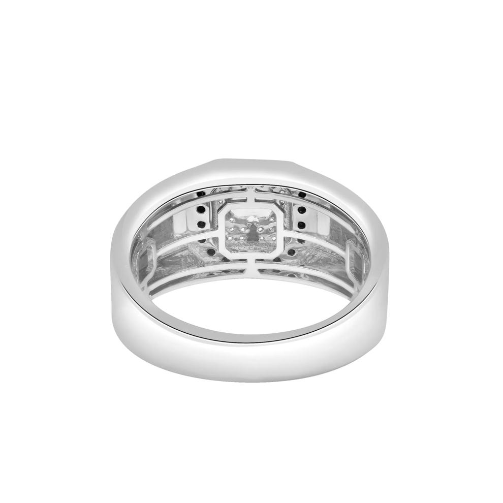 Men's Black and White Diamond Starburst Ring in Sterling Silver and 10K Yellow Gold (1/3 ct. tw.) – Image 4 of 5