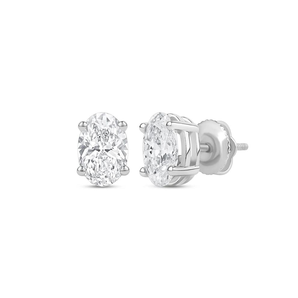 Lab Grown Diamond Oval-Shaped Solitaire Stud Earrings in 14K White Gold (3/4 ct. tw.) – Image 1 of 3