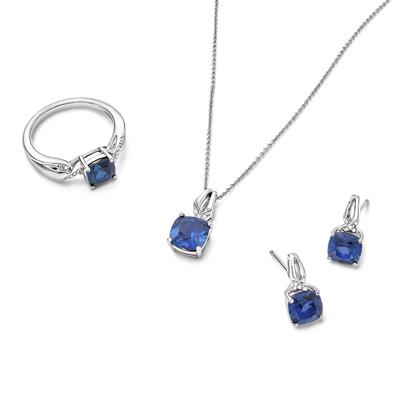 Lab-Created Blue Sapphire & Diamond Accent Pendant, Earrings, & Ring Boxed Set in Sterling Silver