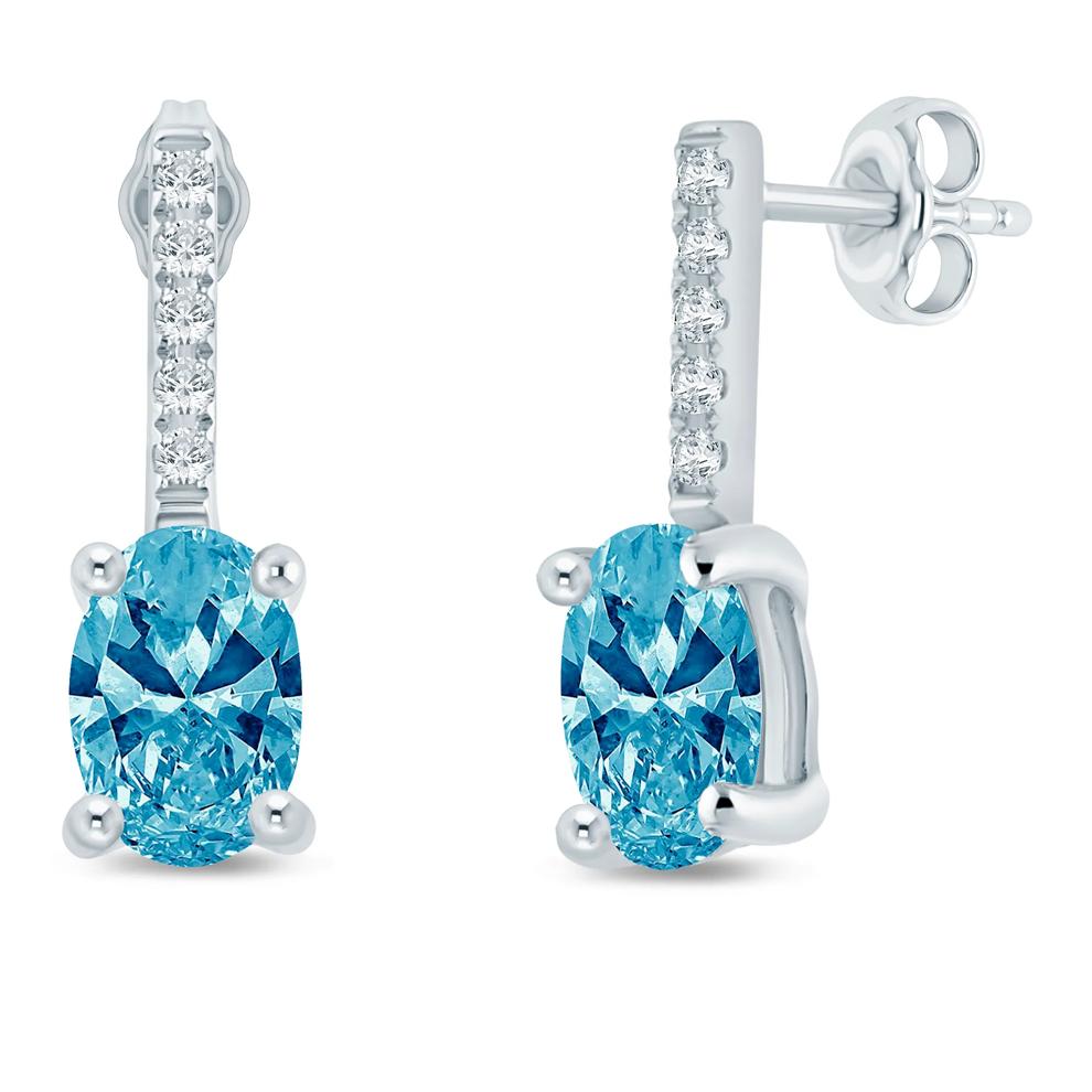 Lab Grown Blue and White Diamond Drop Earrings in 14K White Gold (1 ct. tw.) – Image 1 of 1
