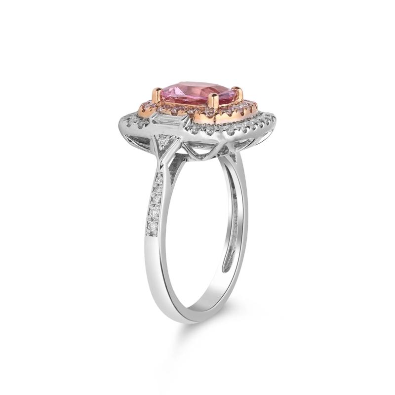 Peach Spinel &amp; Diamond Double Halo Ring in 18K White &amp; Rose Gold &#40;5/8 ct. tw.&#41; – Image 3 of 5
