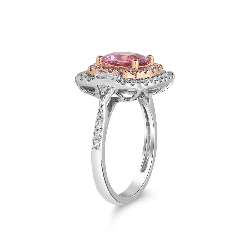 Peach Spinel &amp; Diamond Double Halo Ring in 18K White &amp; Rose Gold (5/8 ct. tw.) – Image 3 of 5