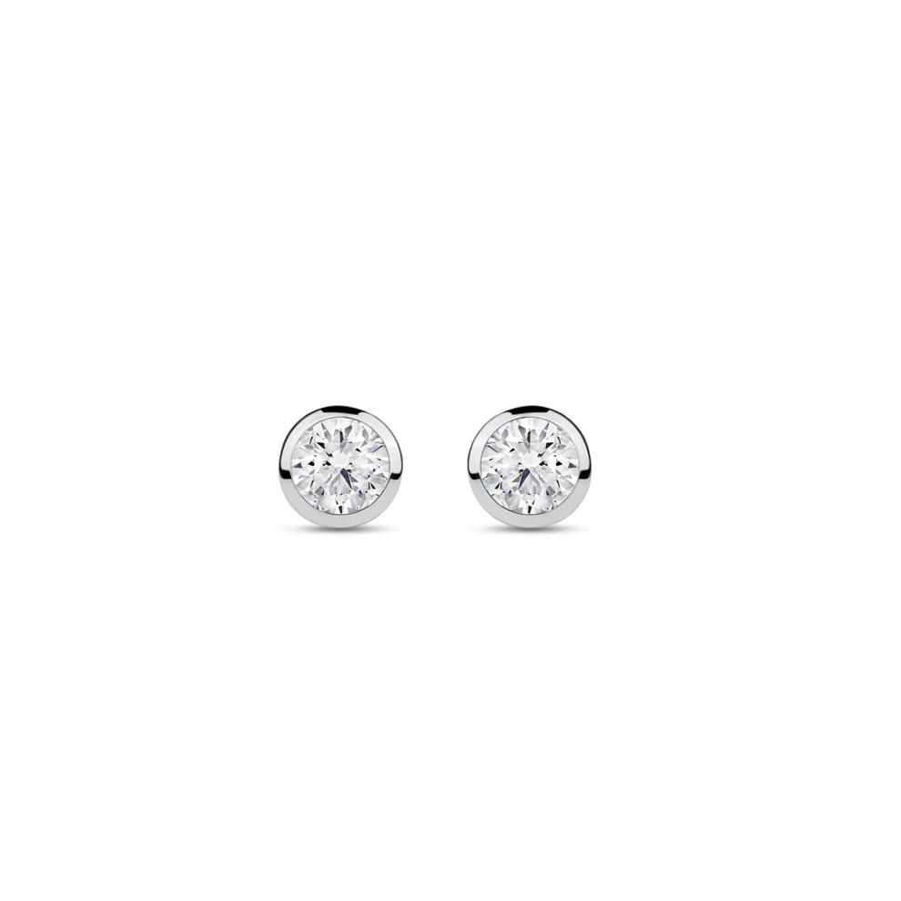 Lab Grown Diamond Round Bezel-Set Solitaire Stud Earrings in 14K White Gold (1/4 ct. tw.) – Image 2 of 3