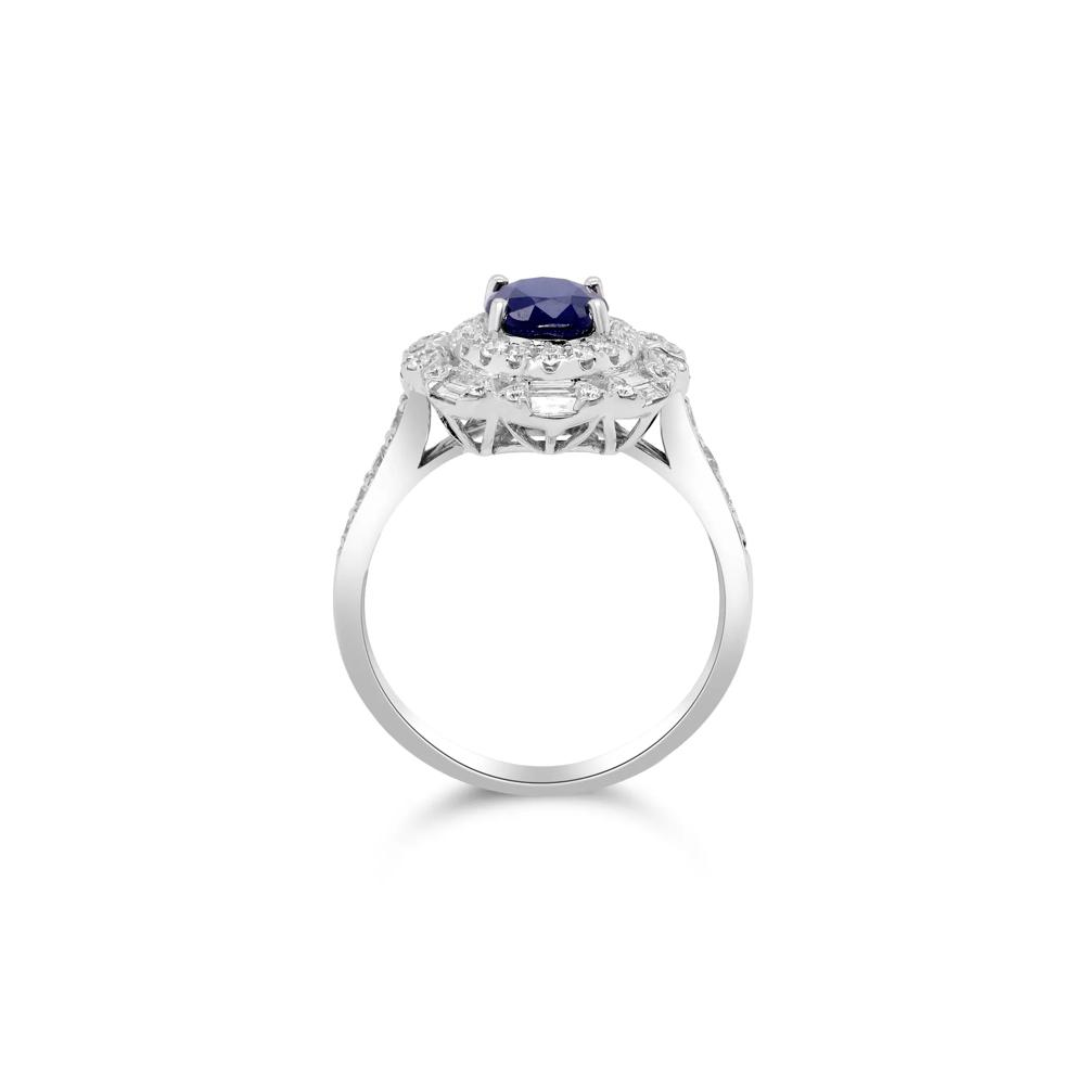 Blue Sapphire and Diamond Ornate Halo Ring in 14K White Gold (7/8 ct. tw.) – Image 3 of 4