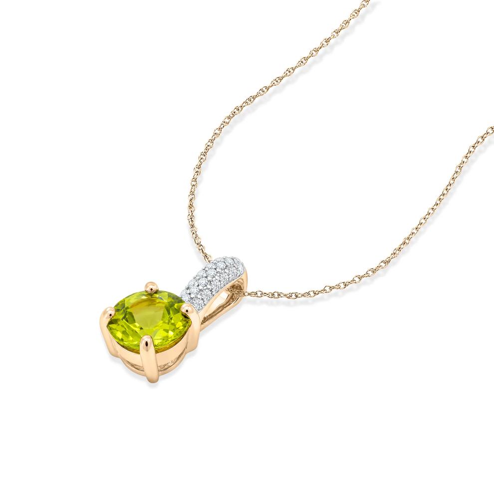 Peridot &amp; Diamond Drop Pendant Necklace in 10K Yellow Gold (1/10 ct. tw.) – Image 4 of 4