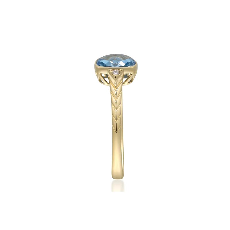 Swiss Blue Topaz &amp; Diamond Accent Ring in 10K Yellow Gold – Image 4 of 5