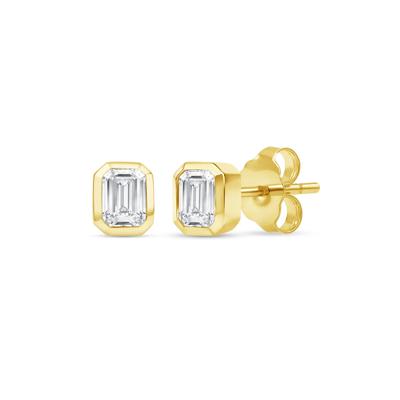 Lab Grown Diamond Emerald-Cut Bezel-Set Solitaire Stud Earrings in 14K Gold