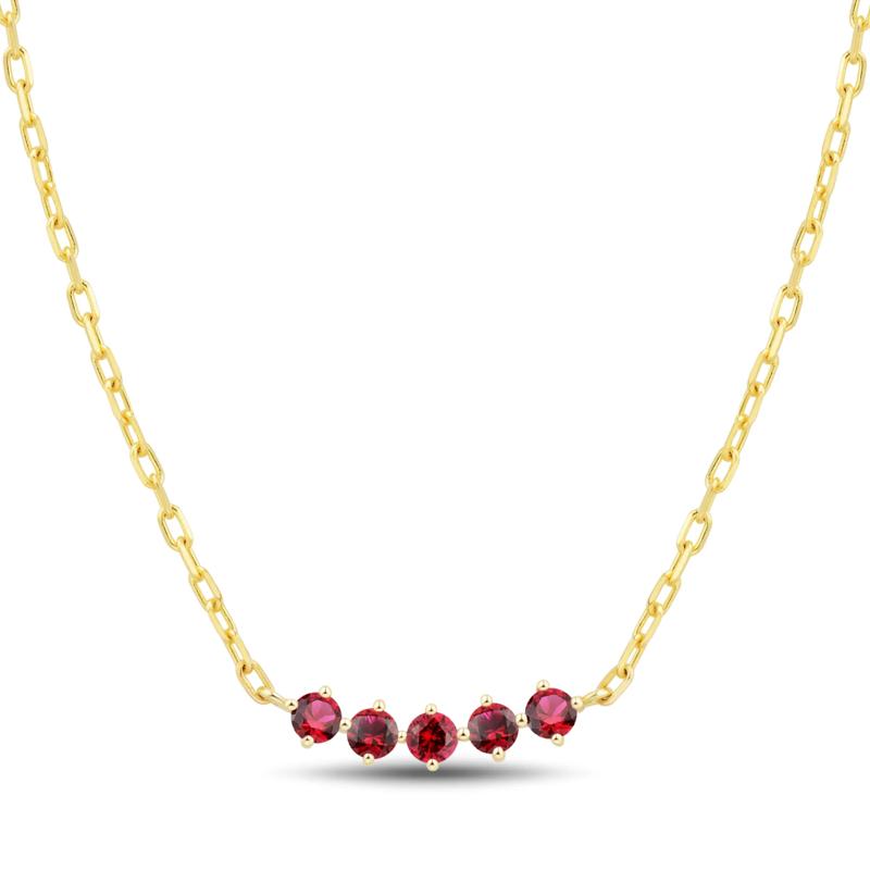 Lab-Created Ruby Five-Stone Necklace in 10K Yellow Gold – Image 1 of 3