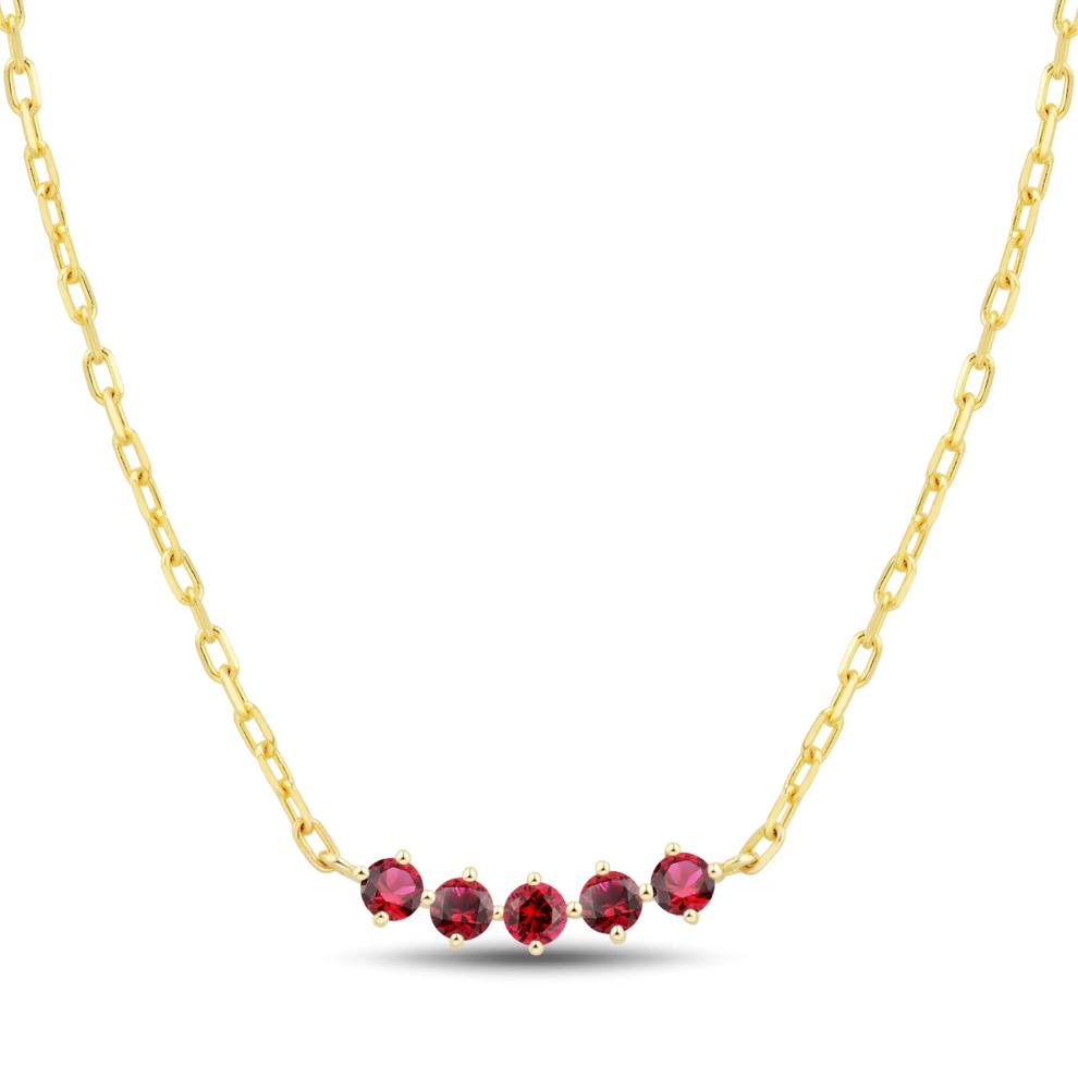Lab-Created Ruby Five-Stone Necklace in 10K Yellow Gold – Image 1 of 3