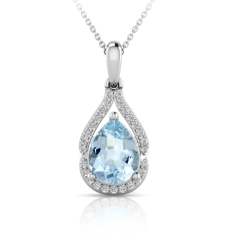 Aquamarine &amp; Diamond Pendant in 10K White Gold &#40;1/7 ct. tw.&#41; – Image 1 of 2