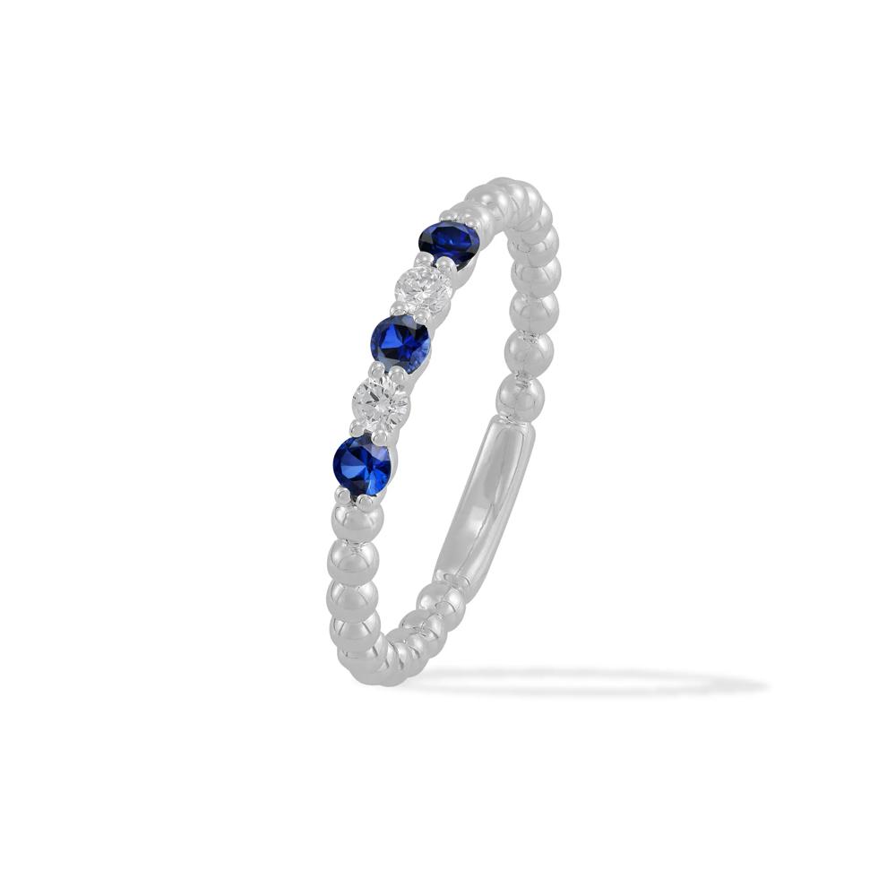 Lab-Created Blue &amp; White Sapphire Five-Stone Beaded Stack Band Ring in Sterling Silver – Image 4 of 4