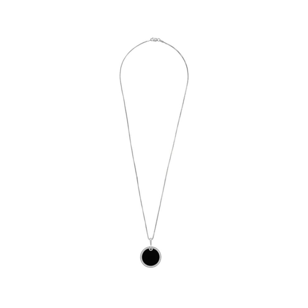 Men's Diamond Onyx Circle Medallion Pendant Necklace in Sterling Silver (1/2 ct. tw.) – Image 3 of 4