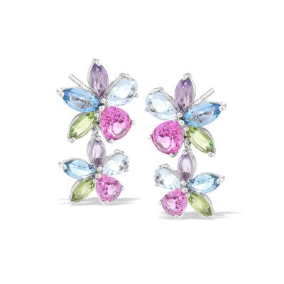 Multi-Gemstone Floral Drop Earrings in Sterling Silver