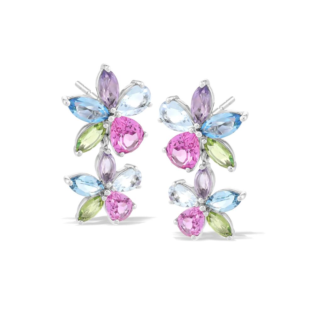 Multi-Gemstone Floral Drop Earrings in Sterling Silver – Image 1 of 2