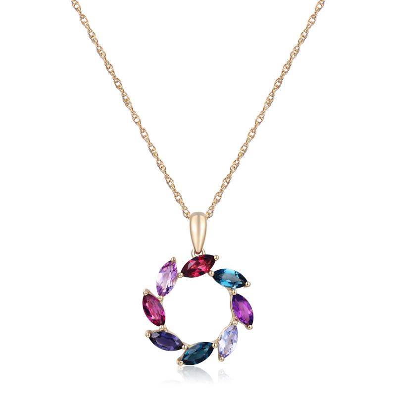 Multi-Gemstone Circle Pendant in 10K Yellow Gold – Image 1 of 3