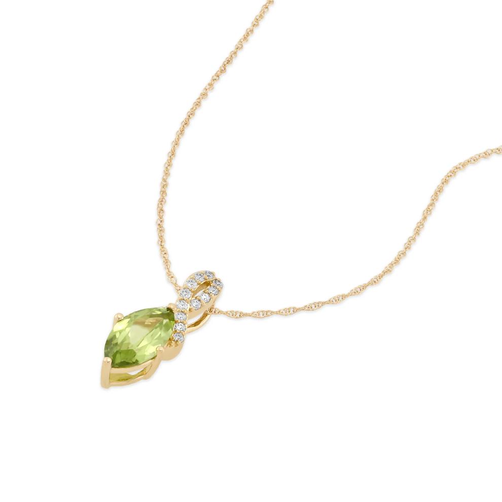 Marquise Peridot &amp; Diamond Drop Pendant in 10K Yellow Gold (1/10 ct. tw.) – Image 3 of 4